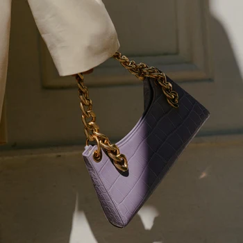 

2020 Spring New Designer Retro Chain Bag Daily Personality Crocodile Pattern Underarm Handbag Stylish Baguette Bag Women Handbag
