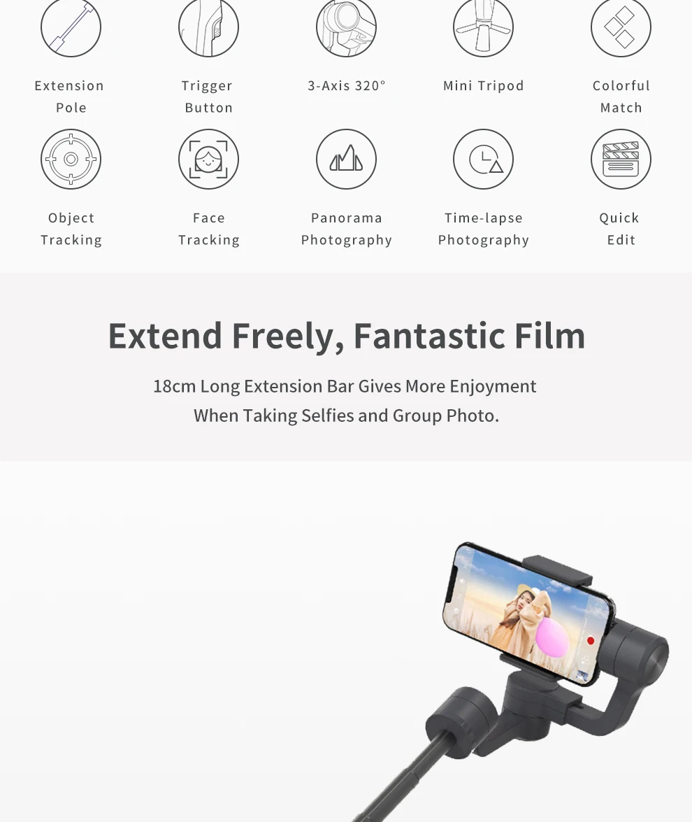 FeiyuTech Feiyu Vimble 2 смартфон карданный Ручной Стабилизатор для Кореи с 183 мм удлинительным полюсом для iPhone X 8 7 XIAOMI
