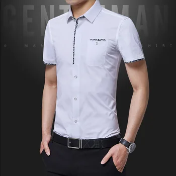 

2020 Men's Short-Sleeved Colored Cloth Stitching Shirt Youth Summer Fashion Casual Slim-Fit Short-Sleeved Shirt