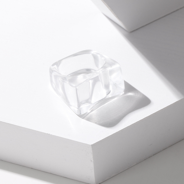 2021 New Transparent Resin Acrylic Rhinestone Colourful Geometric Square Round Rings Set for Women Jewelry Party Gifts