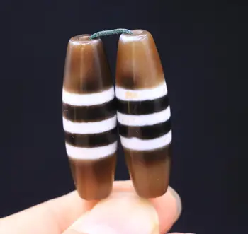 

Treasure Magic LKbrother Top Quality Unique pair of energy Tibetan Oily Old Agate 3 stripe Totem dZi Bead 39MM TTT