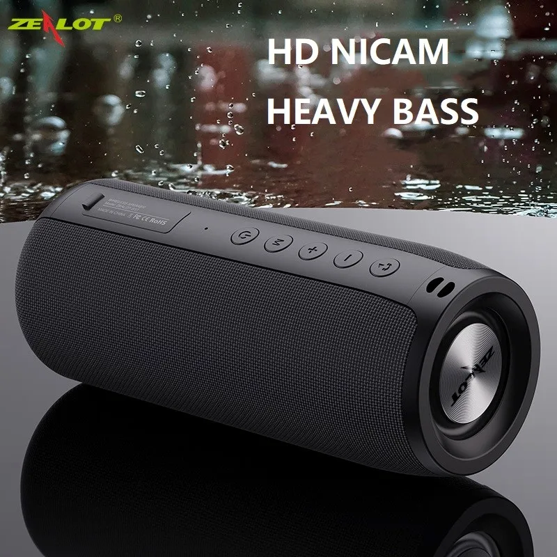 Zealot poderoso alto-falante bluetooth subwoofer portátil sem fio à prova dwaterproof água com rádio fm apoio tf, tws, usb flash drive
