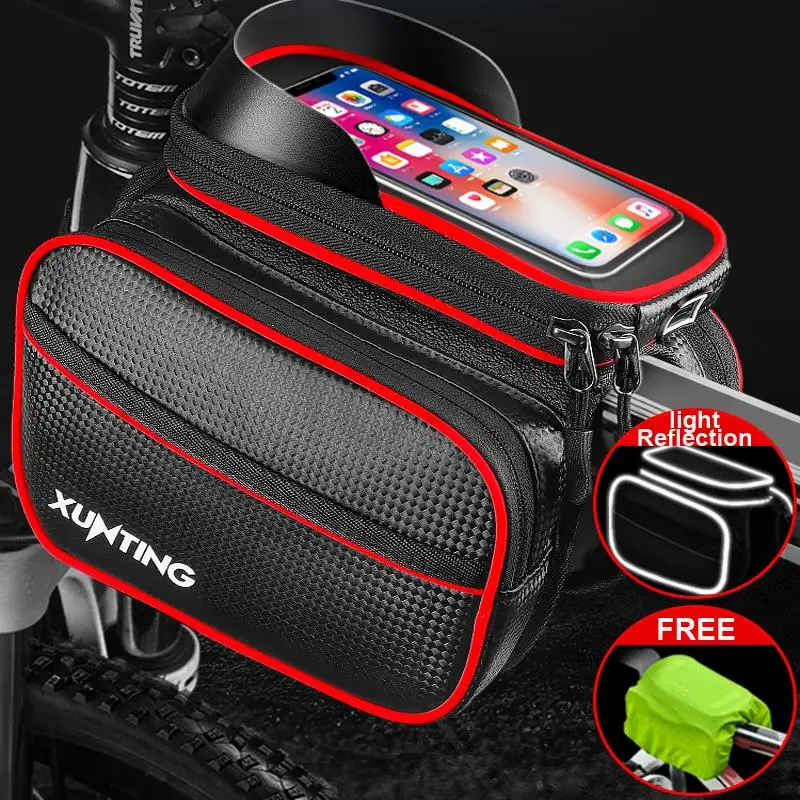 

Rainproof Bicycle Bag Frame Front Top Tube Cycling Bag Reflective 5L big 6.5inch Phone Case Touchscreen Bag MTB Bike Accessories