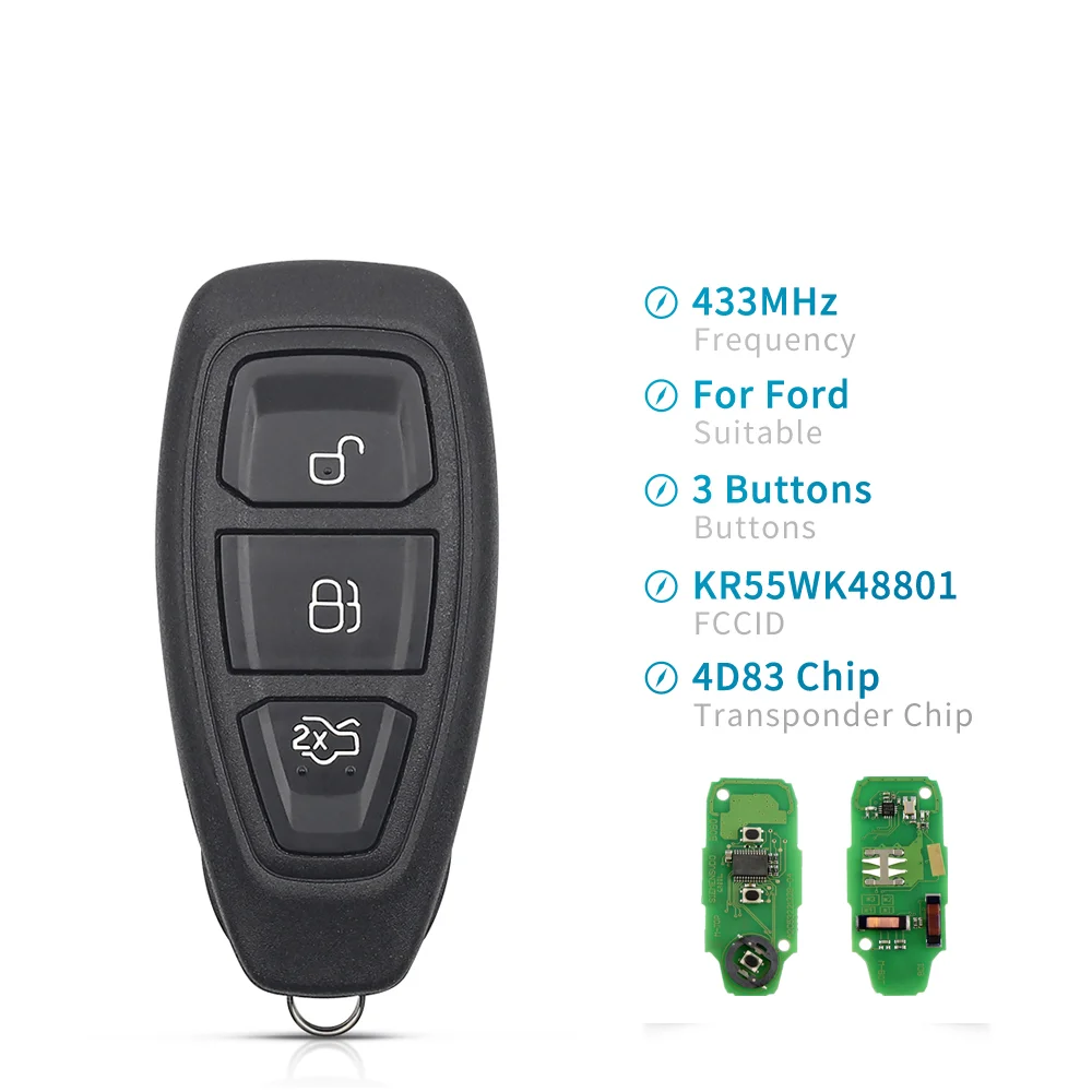 3 Buttons Car Keyless Go Smart Remote Key 433Mhz for Ford Mondeo
