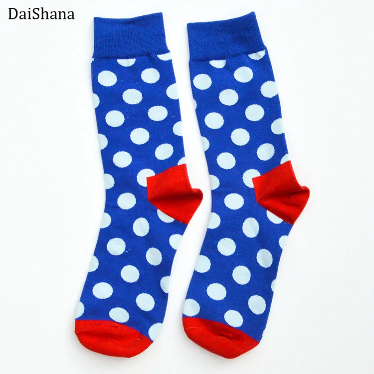 Модные цветные хлопковые мужские носки в горошек с надписью «Happy Socks», фирменные забавные носки Harajuku Caual, женская пара - Цвет: ZB00901