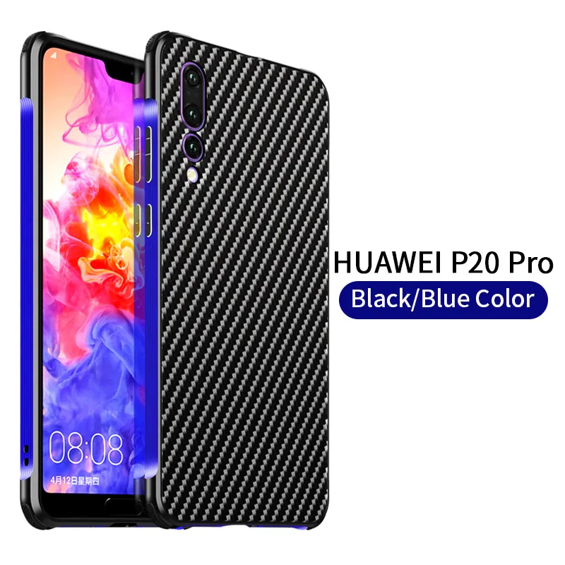Противоударный металлический бампер чехол для huawei P20 Pro Чехол роскошные, жесткие, ПК анти-осень карбоновый каркас Корпус P20 Pro металлический корпус - Цвет: Blue