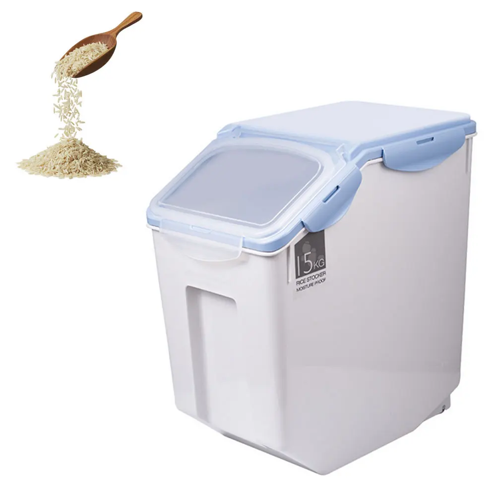 Пластиковый герметичный влагонепроницаемый контейнер для хранения кухонного зерна контейнер для риса откидная крышка большого размера бытовой сухой пищевой для зёрен контейнеров