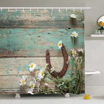 

Shower Curtain Set with Hooks 72x78 Rustic Herb Rusty Horseshoe Daisies Daisy Bloom Steel Success Good Old On Nature Signs Day