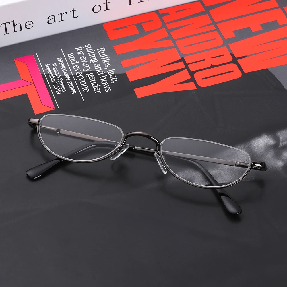 Cat Eye Lesebrille Frauen Männer Metall Halb Rahmen Presbyopie Brillen Weiblich Männlich Halb Randlose Hyperopie Brillen Heißer – Detail 7