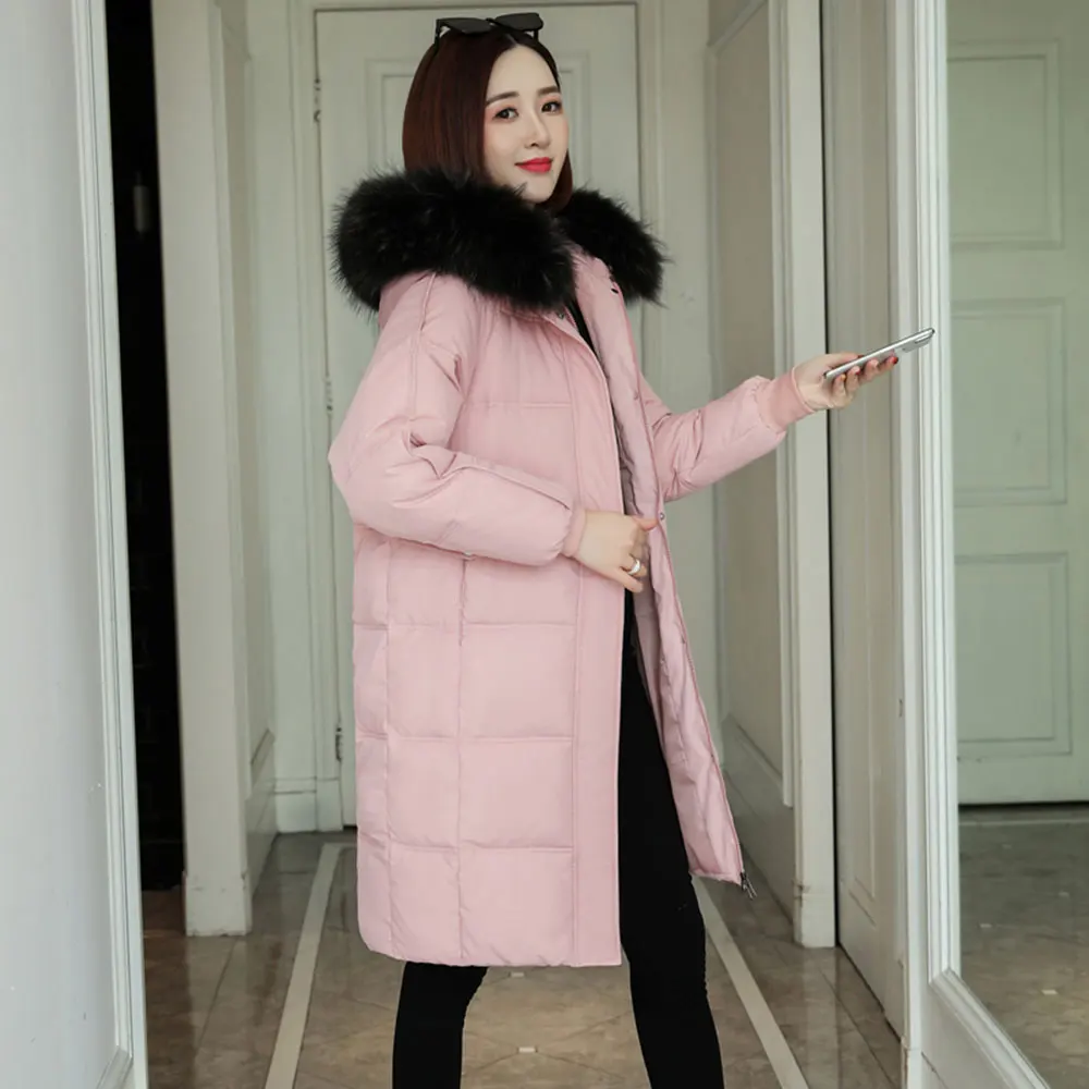 PinkyIsBlack длинные пальто и куртки тонкая женская парка зимняя меховая куртка с капюшоном женская зимняя куртка женская теплая куртка - Цвет: Розовый