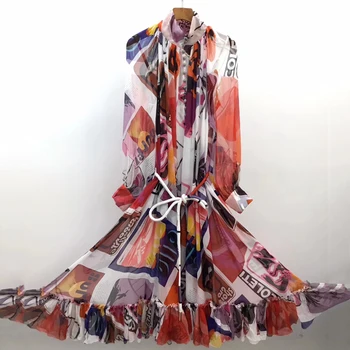 

Women Elegant Long Dress Spring High Quality Long Sleeve Party Dress Fashion Women Silk Print Dress