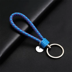 Elegant PU Leather Woven Keychain with Charm Accessory (KK)