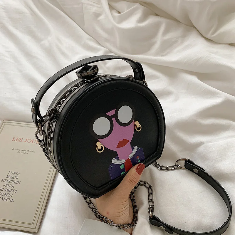

Creative personality girls bag small round bag new goddess print handbags wild texture chain shoulder messenger bag