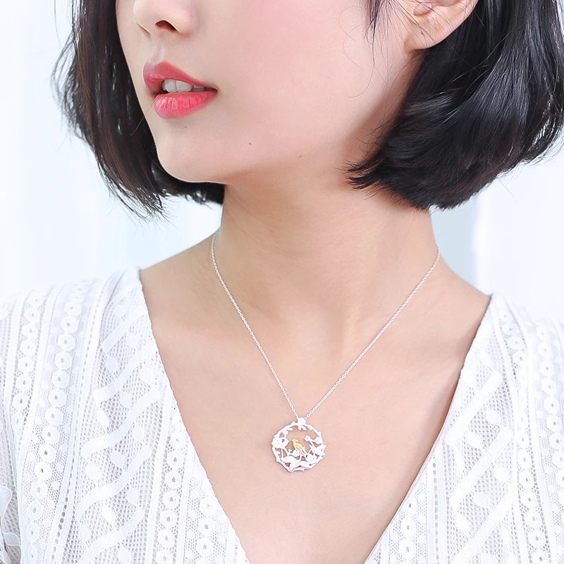 Bohemian Vintage 925 Sterling Silver Bird Necklaces For Women Pendants Necklaces Collar Jewelry