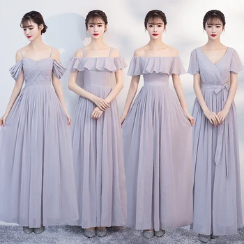 

Bridesmaid Dress Gray Chiffon Long Plus Size Tulle Elegant Women for Wedding Party Blue Long Simple Sexy Prom Club Dress Vestido