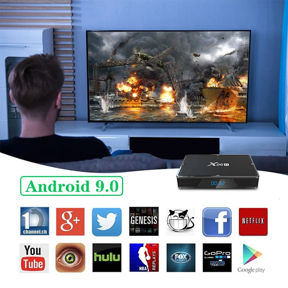 X96H Android 9,0 ТВ-приставка 4 Гб 64 Гб H603 Процессор четырехъядерный 6K 2,4G 5G двойной Wifi USB 3,0 BT4.1 H.265 Lan 100M Android телеприставка