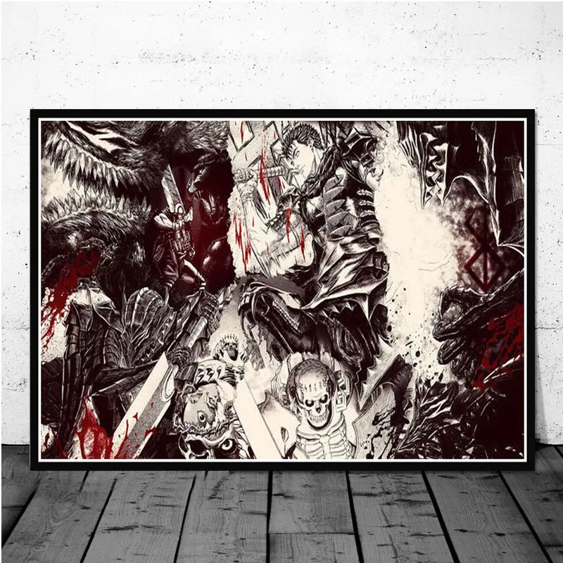 NT099 Горячая Kentaro Miura Berserk Япония Аниме Ретро мультфильм плакат настенная живопись холст картина Печать декор для гостиной дома комнаты - Цвет: Темно-серый