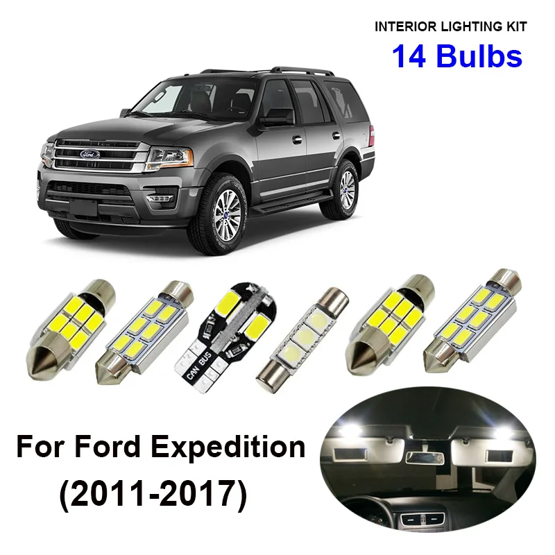 14 шт. Белая светодиодная интерьерная с Canbus светильник комплект ламп для 2011- Ford Expedition Карта Купол багажник дверная пластина бардачок лампа