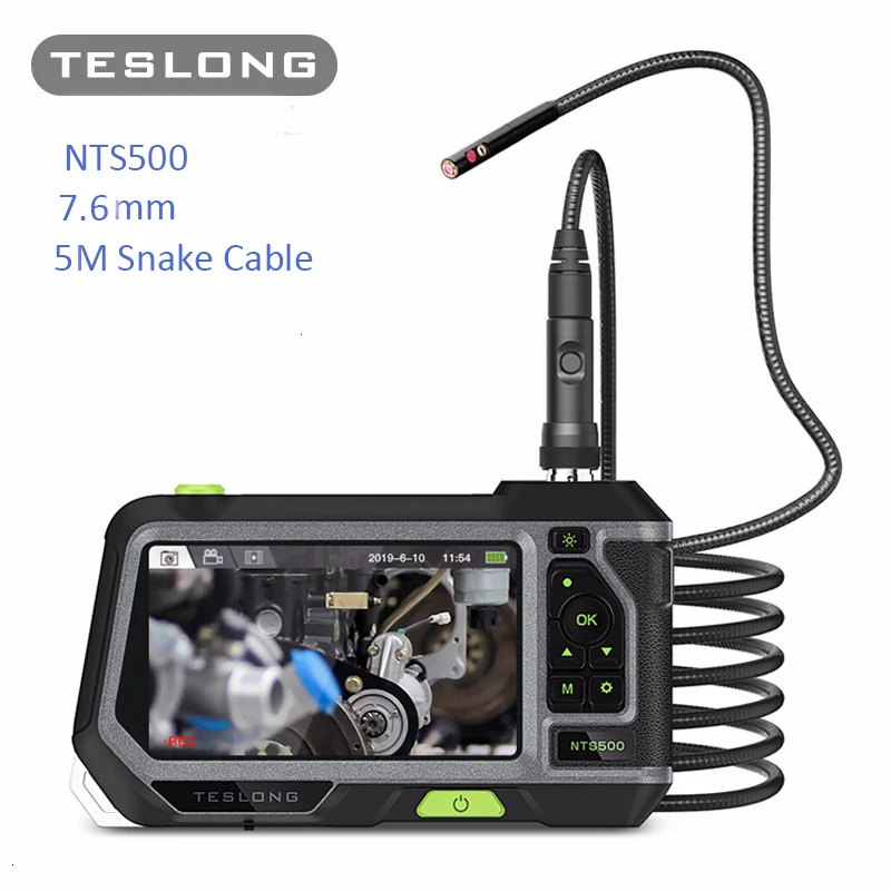 NTS500 1080p HD 5,0 ''ЖК-дисплей промышленный эндоскоп 3,9/5,5/7,6 мм бороскоп 1M 2M 3M 5 м Змея гибкая камера для инспекции труб 6 светодиодов - Цвет: 76mm5M