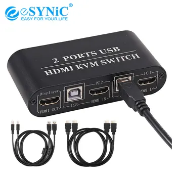 

eSYNiC 2 in 1 Out KVM HDMI Switch Support Shared Keyboard Mouse Printer U Disk & USB Devices KVM Switch HDMI 2 Port Box 4K@30Hz