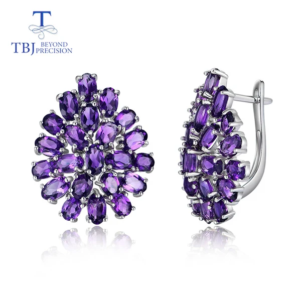 amethyst earrings Стиль, в форме цветка, натуральный драгоценный камень, Африканский аметист, застежка, серьги, Стерлинговое Серебро 925 пробы, хорошее ювелирное изделие для женщин, повседневная одежда - Цвет камня: amethyst earrings