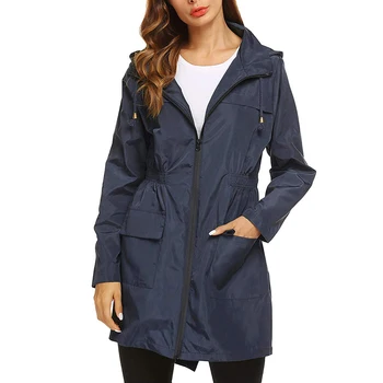 

2020 Women Waterproof Packable Hooded Jacket Outdoor Hiking Clothes Lightweight Raincoat For Women Autumn And Winter