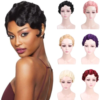 

DIANQI 7colors wigs for black curly wig short bob synthetic hair wig finger wave wig for women