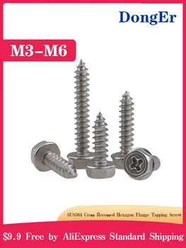

M3 M4 M5 M6 304 Stainless Steel Cross Recessed Hexagon Head Flange Tapping Screw Wood A141