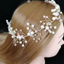 Превосходный розовый бисер Кристалл невесты повязки на голову венок невесты волос головной убор аксессуары, Золотой Металл корейский роскошные свадебные диадемы