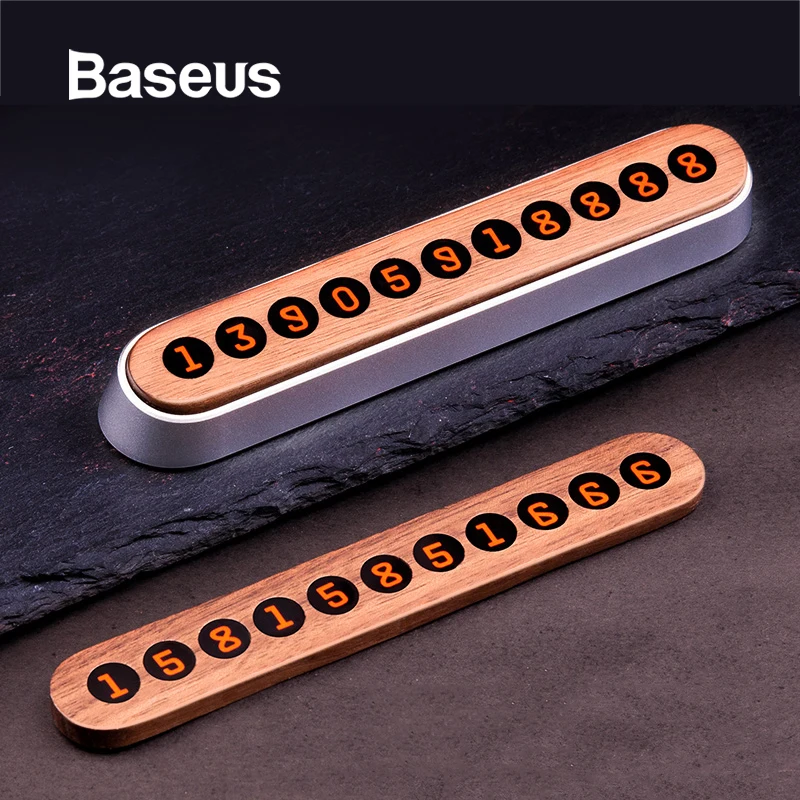 Cena Baseus Alloy Car tymczasowa karta parkingowa drewniany telefon wizytówka z numerem telefonu magnes odwróć numery telefonów akcesoria do wnętrza samochodu
