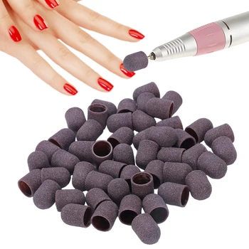 

50Pcs Sanding Bands Block Caps Without Grip 80# 120# 180# 13x19Mm Sanding Cap Manicure Pedicure Electric Nail Drill