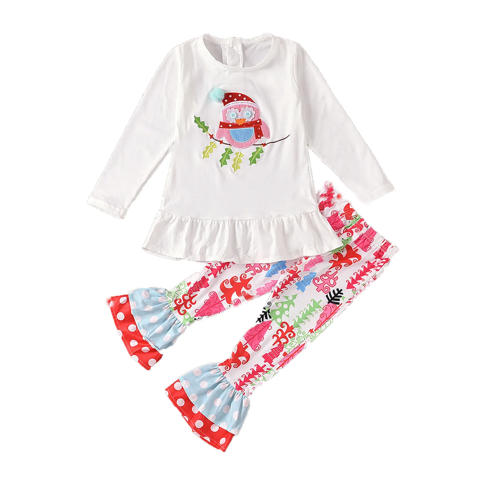 Toddler Baby Girls Christmas Kid Clothes Owl Printed T shirt Tops Bell