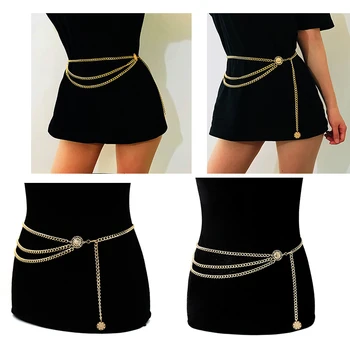 

2020 Retro Women's waist chain Gold Silver Metal Lady Simple Belts Women Belt Dress Accessories Belly Waist Chain Body Jewelry