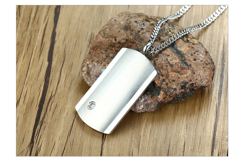 Vnox Простой ID Dog Tag кулон ожерелья для мужчин женщин ювелирные изделия с AAA кубического циркония 2" Цепочка
