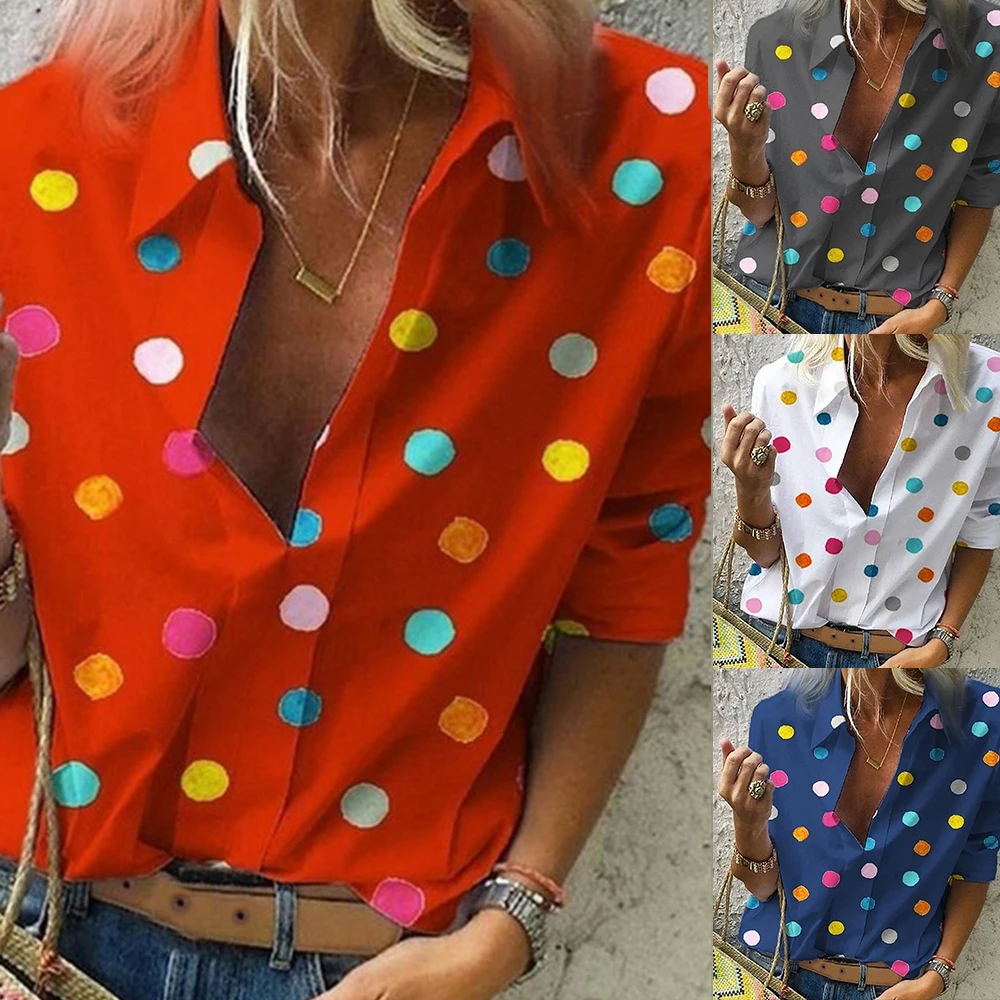 

2020 Spring Women Bohemia Dot Print Blouse Pull Blusas Casual Tops Ladies Shirt Chemisier Femme Plus Size 5XL Hawaiian Shirt
