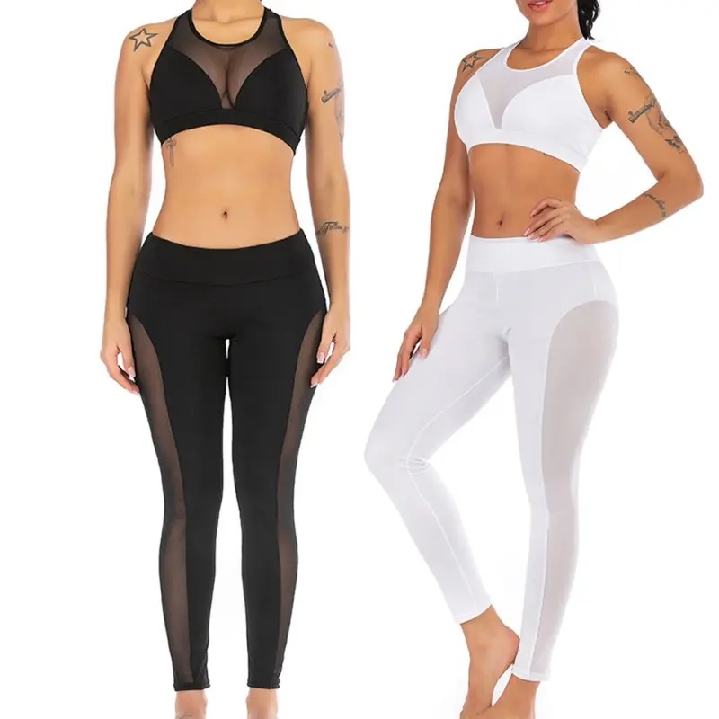 Перспективная строчка Сексуальная Kleding Strak фитнес Sportpak Спорт Йога фитнес жилет без косточек бюстгальтер+ брюки комплект сетка