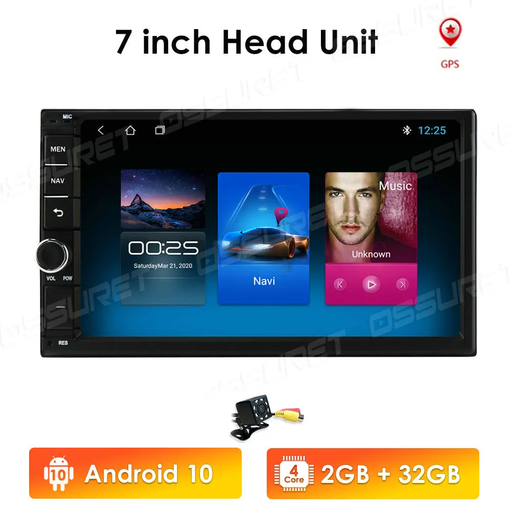 2 Din Car Radio Android 10 Universal 7 Inch Touch Screen  Audio Stereo Bluetooth Wifi FM USB  Multimedia MP5 MIC DAB+ DVR