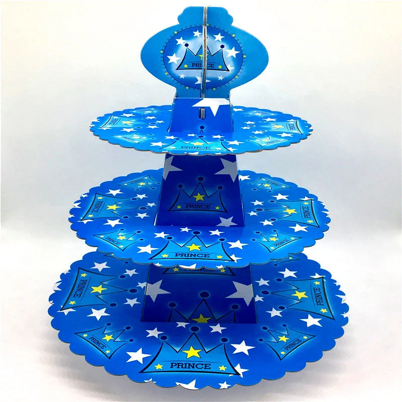 Prince Crown--1pcs 1 компл. 3 уровня Человек-паук торт держатель мультфильм кекс стенд дети с днем рождения Мстители вечерние картон Рождественский торт дисплей - Цвет: Prince Crown--1pcs