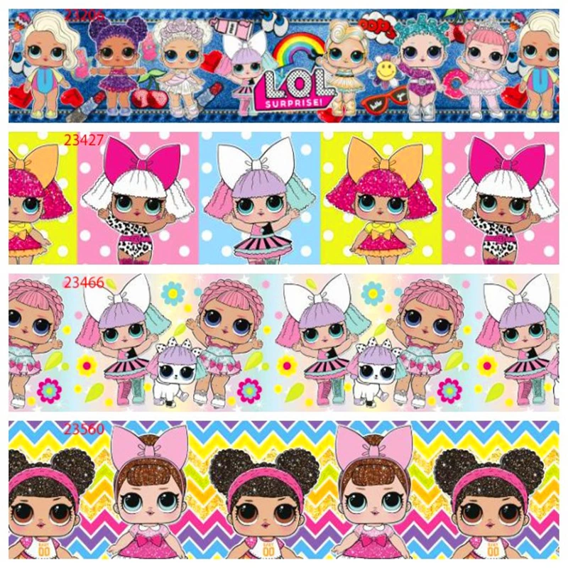 

16 22 25 38 50 75mm width Kids lol girls dolls Printed polyester Grosgrain Ribbon surprise Girls ribbons G01