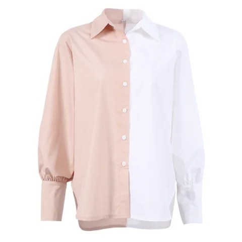 Shirts Women Turn Down Collar Button Up Blouse Y2K Casual Long Sleeved Office Shirt Color Block Simply Chic Tops mujer