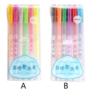 

6Pcs / Set 3D Jelly Pen Set Cute DIY Painting Gel Pen Creative Colorful Neutral Pens For Girl School Supplies Korean Stationery