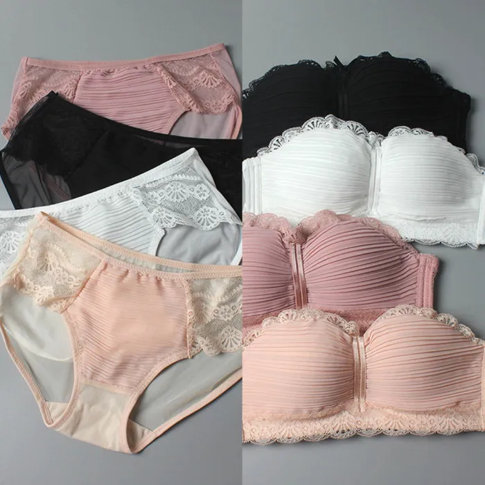 Женский бюстгальтер с трусиками, кружевной бюстгальтер без косточек, дышащий комплект нижнего белья с бантиком, JS26