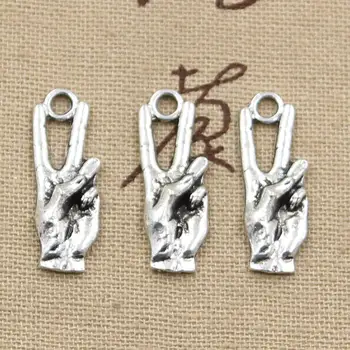 

20pcs Charms hand sign v peace 25x9mm Antique Silver Plated Pendants Making DIY Handmade Tibetan Silver Jewelry