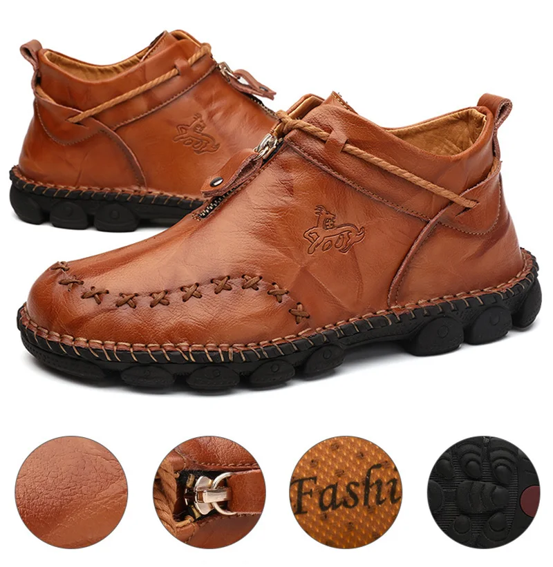 Ранняя осень зимние сапоги Мужские туфли из натуральной кожи Для мужчин повседневная обувь из воловьей кожи, для мужчин обувь Мужские ботильоны черный KA1743