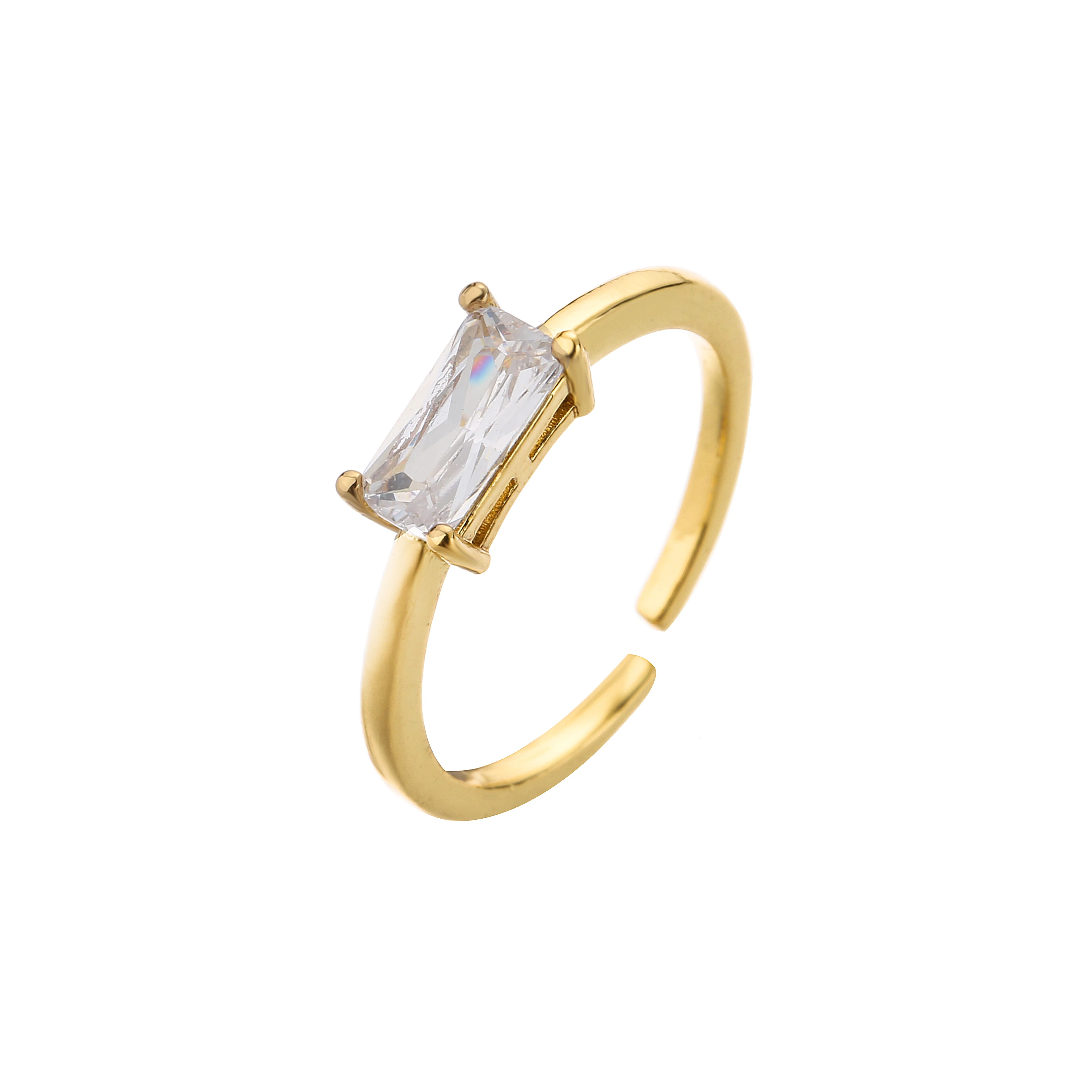 bague colorée en laiton Zircon, anneau carré plaqué 18k, pour femmes, anneau de mariage ouvert et réglable