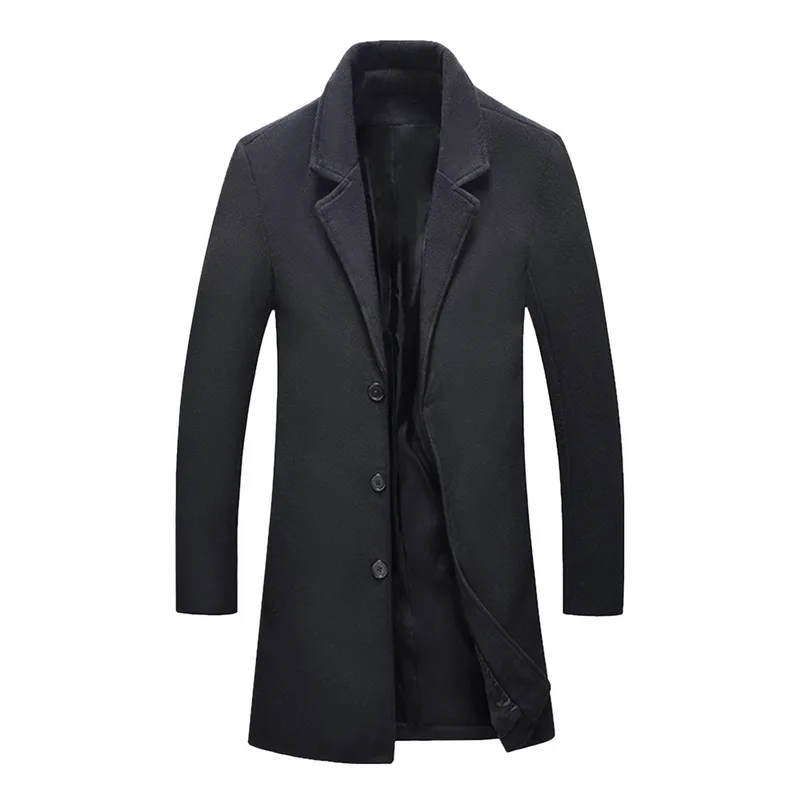 Men Fashion Luxury Double Breasted Woolen Coat New Men Notched Collar Solid Color Long Dust Coats Slim Fit Casual Overcoats