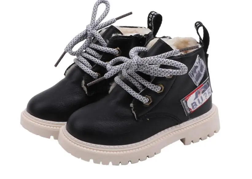 Autumn/Winter Plush Children boots Boys Girls Martin Shoes Fashion Brand Soft Leather Warm Kids Boots