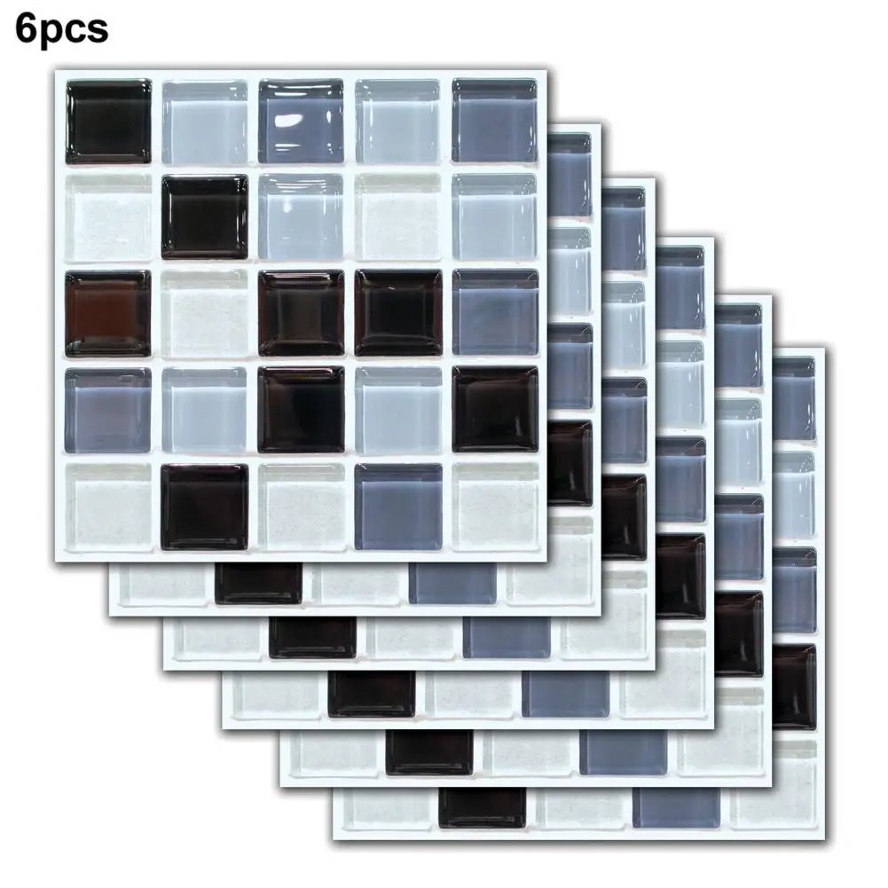

6Pcs Tiles Mosaic Wall Sticker Kitchen Bathroom Toilet Adhensive Waterproof Anti Oil PVC Wallpaper Heat Resistance Wall Decor