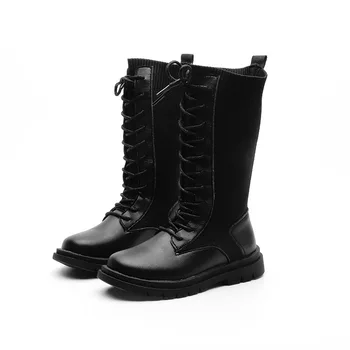 

2020 Winter Kid's Shoes Girl's Shoes Boots Slip-On Solid Cross-tied Round Toe Fashion Rome Flat All-match Non-slip