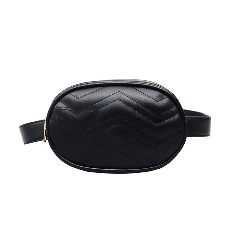 3TT900952-BK Модная женская сумка на талию, элегантная, из искусственной кожи, сумка для путешествий, с узором в виде сердца, с вышивкой, поясная сумка, чехол для мобильного телефона, сумка через плечо - Цвет: 3TT900952-BK